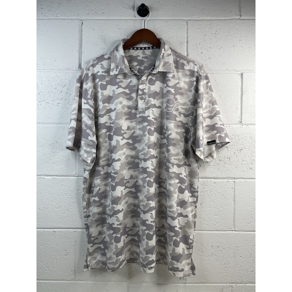 Tattoo Golf Mens Game Collection Camo Golf Polo Gray Size XL Short Sleeve Cool